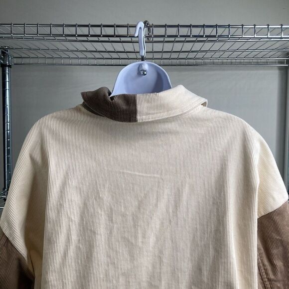 Arula Women's Ivory Corduroy Shacket Size 1X Colorblock Patchwork Boho Jacket - Picture 4 of 16